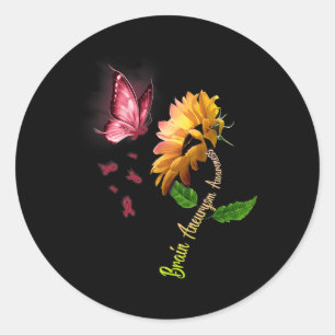 Pegatina Redonda Conciencia de aneurisma cerebral Mariposa Girasol