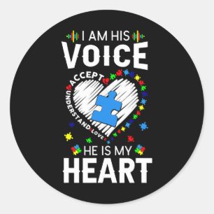 Pegatina Redonda Conciencia de autismo Mamá Soy su voz Es mi oído
