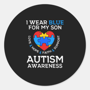 Pegatina Redonda Conciencia De Autismo Que Llevo Azul Para Mi Hijo