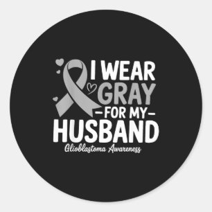 Pegatina Redonda Conciencia de Glioblastoma del Esposo Gris