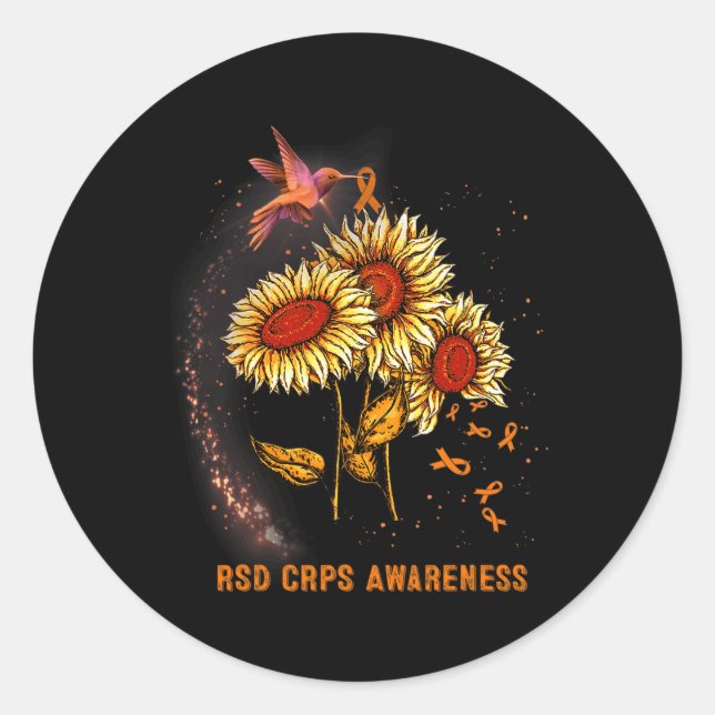 Pegatina Redonda Conciencia de Hummingbird Sunflower RSD CRPS (Anverso)