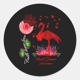 Pegatina Redonda Conciencia de la enfermedad cardíaca Flamingo Fe E