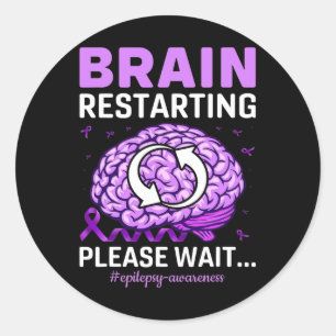 Pegatina Redonda Conciencia de la Epilepsia Cerebro Divertido Reini