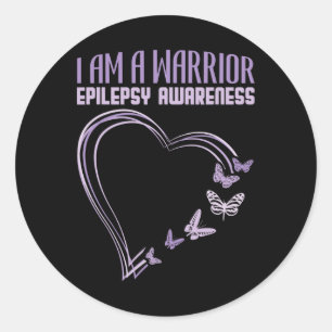 Pegatina Redonda Conciencia de la epilepsia Soy un corazón de guerr