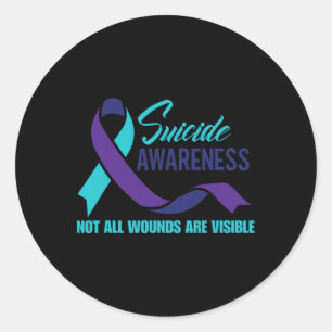 Pegatina Redonda Conciencia De La Prevención Del Suicidio De Cinta