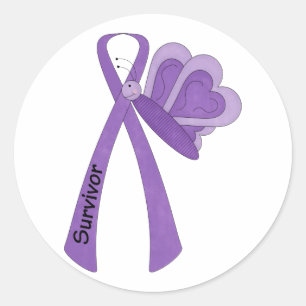 Pegatina Redonda Conciencia de la púrpura del superviviente
