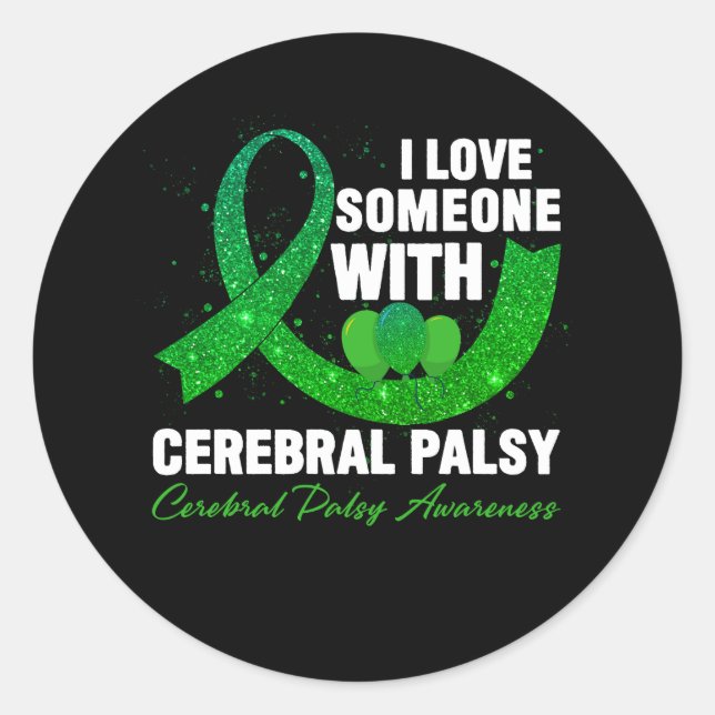 Pegatina Redonda Conciencia de parálisis cerebral Amo a alguien con (Anverso)