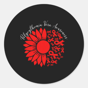 Pegatina Redonda Conciencia de Policitemia Vera Girasol Rojo Mpn Bl