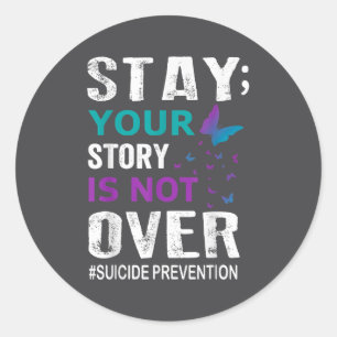 Pegatina Redonda Conciencia de Prevención del Suicidio La Historia 