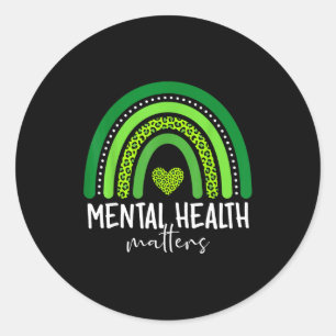 Pegatina Redonda Conciencia de salud mental cerebro arcoíris verde