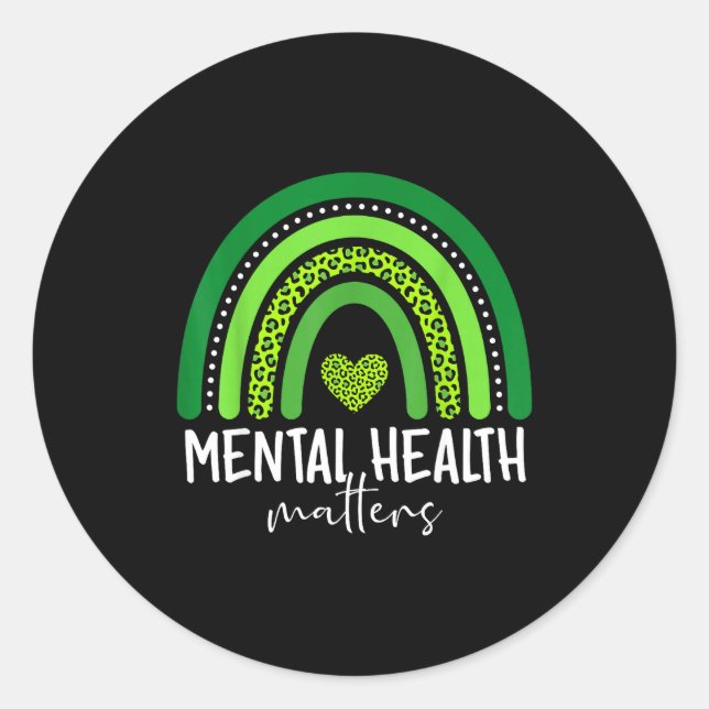 Pegatina Redonda Conciencia de salud mental cerebro arcoíris verde (Anverso)