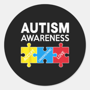 Pegatina Redonda Conciencia del autismo aceptar apoyo Rompecabezas