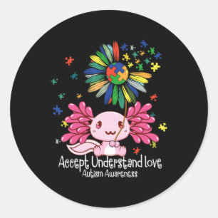 Pegatina Redonda Conciencia del autismo , amantes del axolotl T-Shi