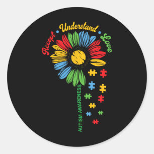 Pegatina Redonda Conciencia del autismo Apoyo autista al girasol Au