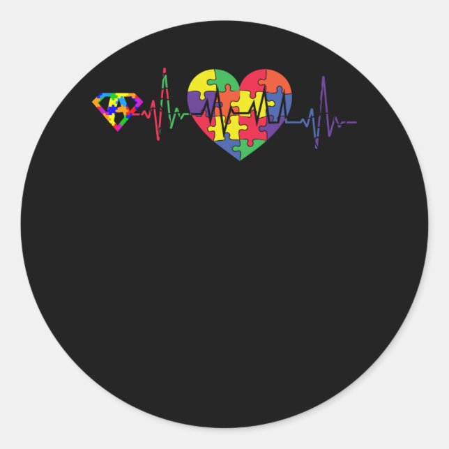 Pegatina Redonda Conciencia del autismo Cinta azul corazón latir am (Anverso)