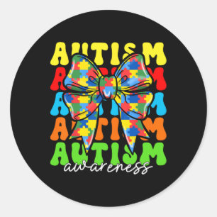 Pegatina Redonda Conciencia del autismo Coquette Bow Hombres Mujere