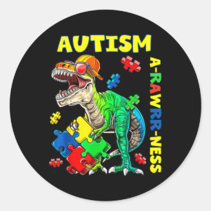 Pegatina Redonda Conciencia del autismo Dino Niño autista Niños Cut