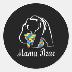 Pegatina Redonda Conciencia del autismo Mama Bear apoya a adultos a