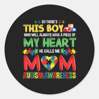 Pegatina Redonda Conciencia del autismo Mamá Madre ve colores verda