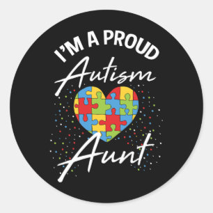 Pegatina Redonda Conciencia del autismo Orgullosa tía Puzzle Heart 