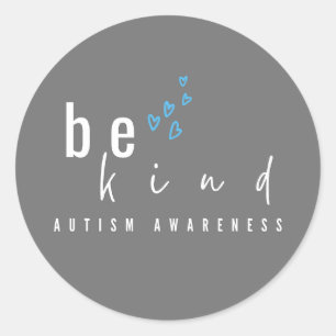 Pegatina Redonda conciencia del autismo. sean amables. Pegatinas y