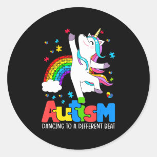 Pegatina Redonda Conciencia del autismo Tee Dabbing Unicorn Rompeca