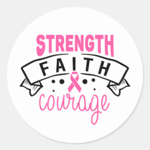 Pegatina Redonda Conciencia del Cáncer de Mama Fuerza Fe Coraje