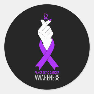 Pegatina Redonda Conciencia del cáncer de páncreas Corazón de dedo 