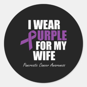 Pegatina Redonda Conciencia del cáncer de páncreas que llevo púrpur