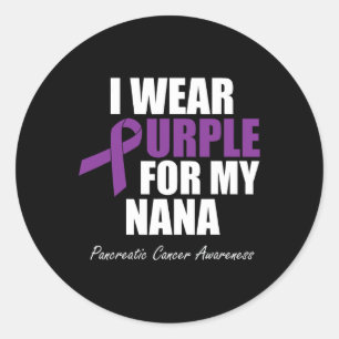 Pegatina Redonda Conciencia del cáncer de páncreas que llevo púrpur
