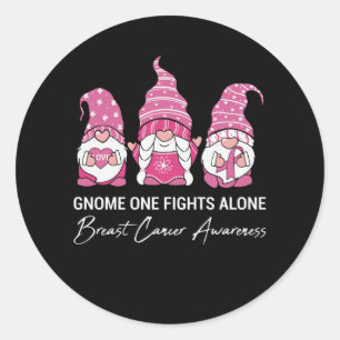 Pegatina Redonda Conciencia del Cáncer de Seno Gnome One Lucha Solo
