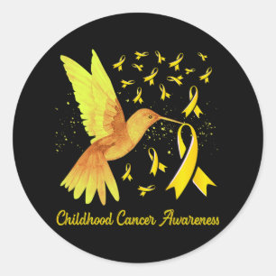 Pegatina Redonda Conciencia del cáncer infantil Colibrí Amarillo Or