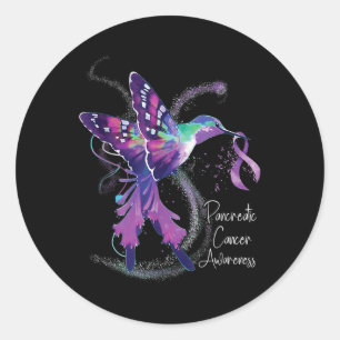 Pegatina Redonda Conciencia del cáncer pancreático Hummingbird Purp