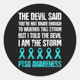 Pegatina Redonda Conciencia Del Ptsd Por Estrés Traumático