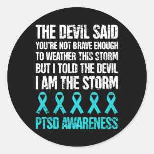 Pegatina Redonda Conciencia Del Ptsd Por Estrés Traumático