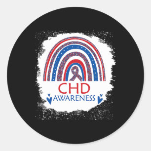 Pegatina Redonda Conciencia Enfermedad cardíaca azul arcoiris blanq