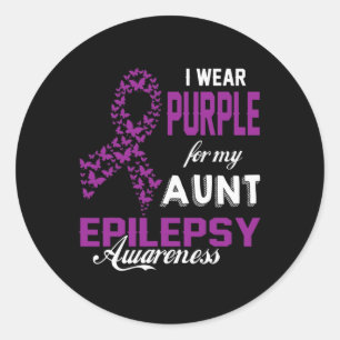 Pegatina Redonda Conciencia Epilepsia Que Llevo Púrpura Para Mi Fam
