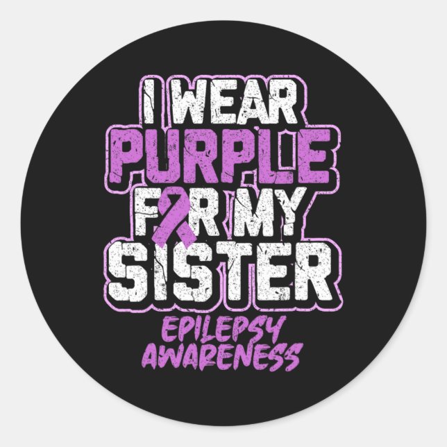 Pegatina Redonda Conciencia Epilepsia Que Llevo Púrpura Para Mi Her (Anverso)