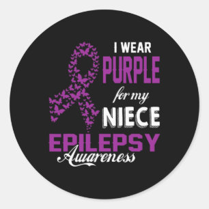 Pegatina Redonda Conciencia Epilepsia Que Uso Púrpura Para Mi Fami 