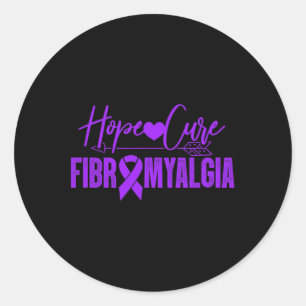 Pegatina Redonda Conciencia Fibro Esperanza Cure Fibromialgia Púrpu