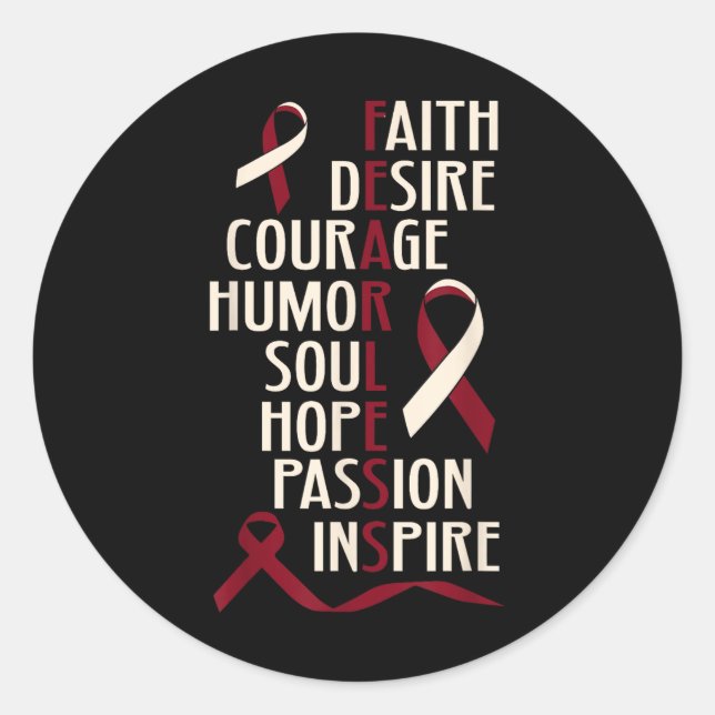 Pegatina Redonda Conciencia intrépida sobre el cáncer de cuello de  (Anverso)