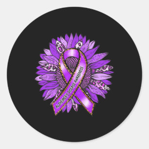 Pegatina Redonda Conciencia Leopard Sunflower Purple Ribbon