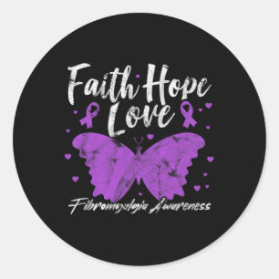 Pegatina Redonda Conciencia Mariposa morada Fibro Warrige Grunge