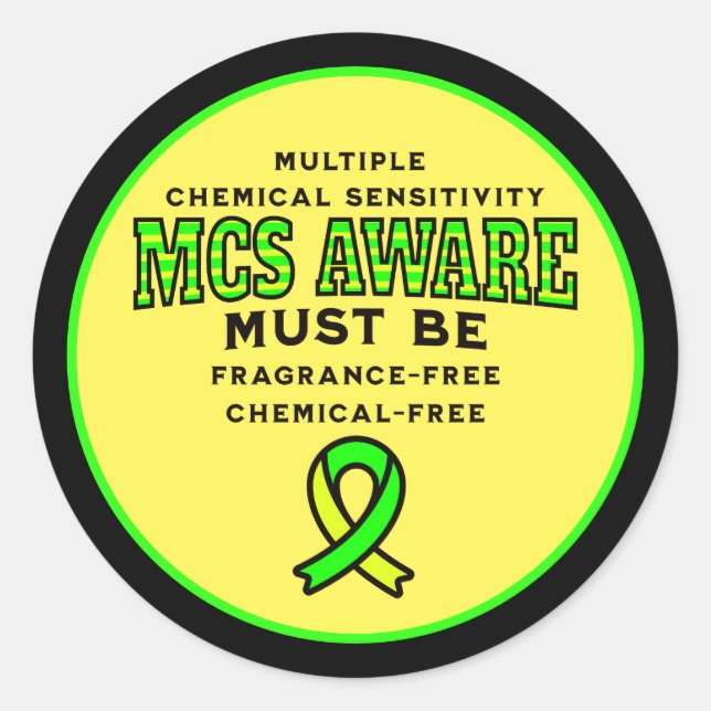 Pegatina Redonda Conciencia MCS de sensibilidad química múltiple (Anverso)