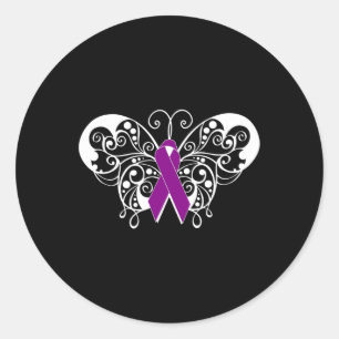 Pegatina Redonda Conciencia pancreática sobre el cáncer Cinta púrpu
