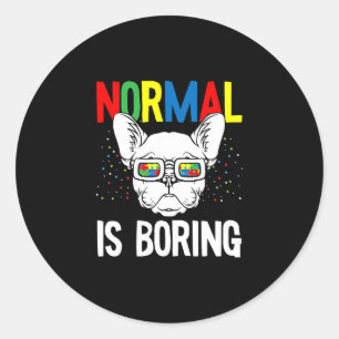 Pegatina Redonda Conciencia sobre autismo aburrido Perro Bulldog fr