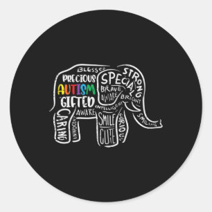 Pegatina Redonda Conciencia sobre autismo Aceptación de elefantes H