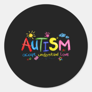 Pegatina Redonda Conciencia sobre autismo aceptar entender a profes