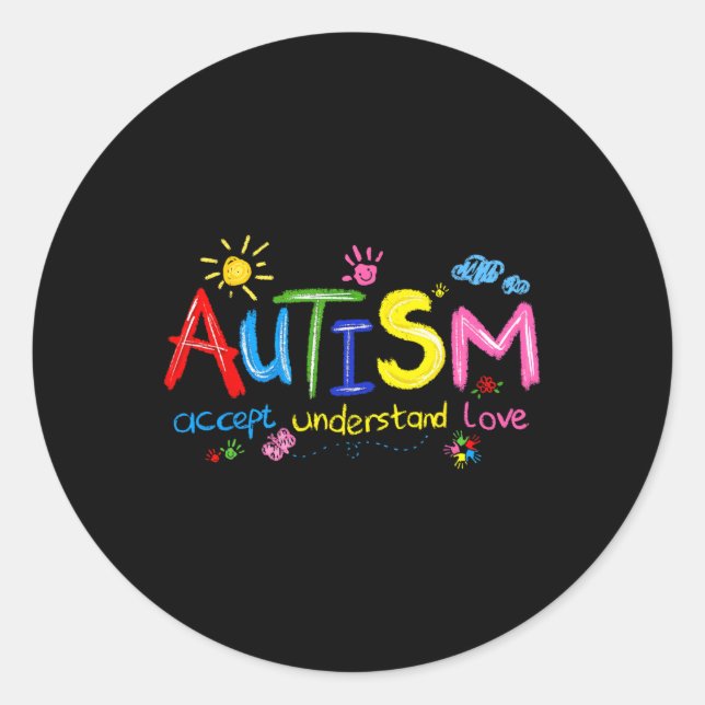 Pegatina Redonda Conciencia sobre autismo aceptar entender a profes (Anverso)