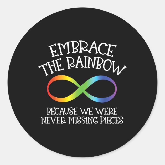 Pegatina Redonda Conciencia sobre el autismo abraza el arco iris co (Anverso)